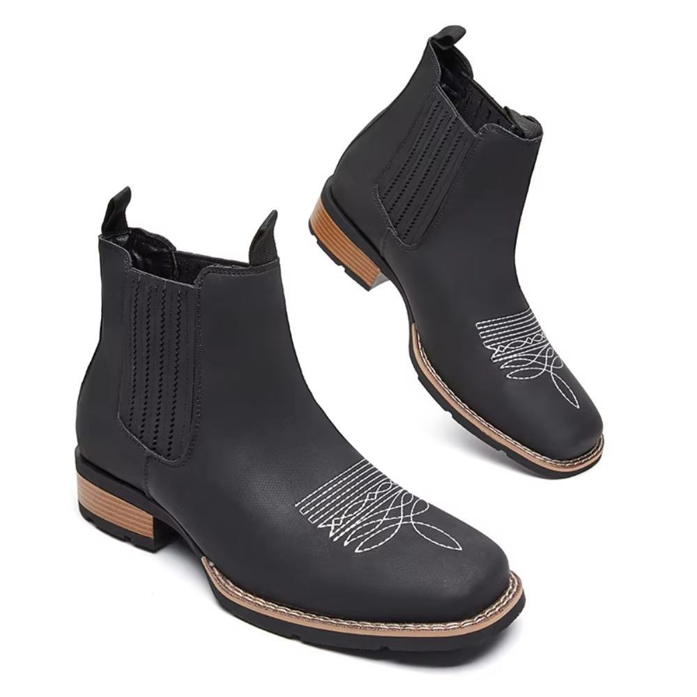 Ethnic Fashion Style - Men's Wide Toe Cowboy Boots Slip