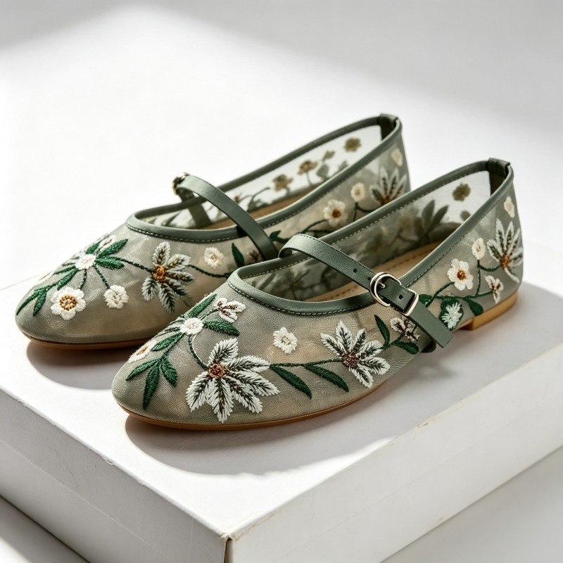 Ethnic Fashion Designer - Mesh Embroidered Leisure Ballet Flats Women