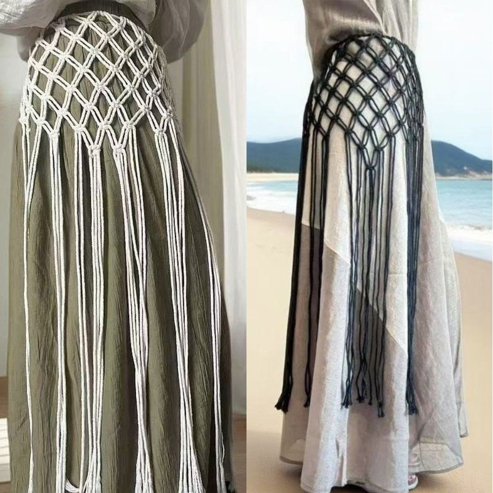 Ethnic Fashion Designer - Fashion Bohemian Netted Fringe Waistband Decorative
