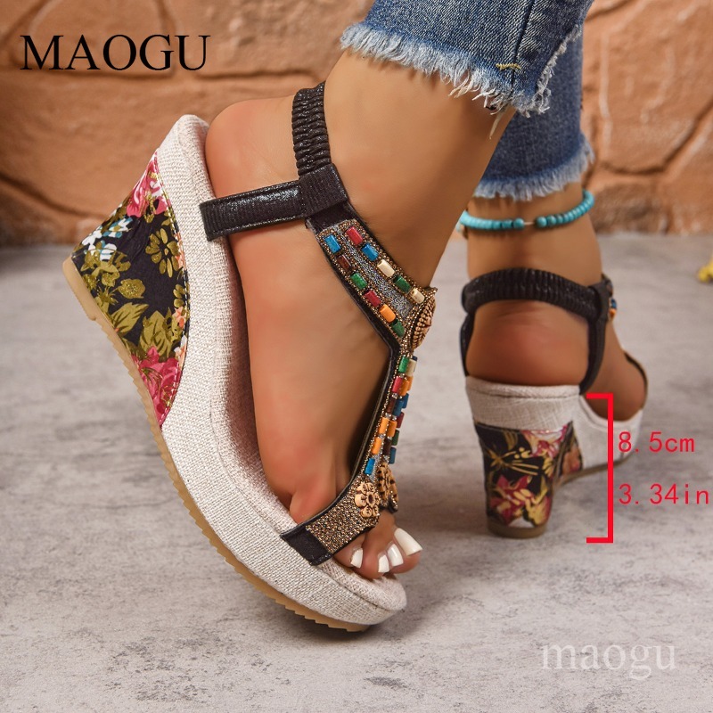 Boho Beaded Floral Wedge Sanda - Ethnic Boho Fashion ulasan dan harga
