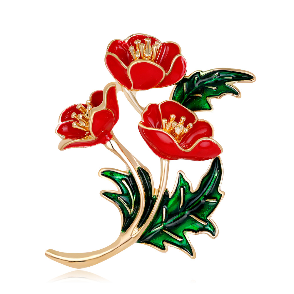 Enameled Red Poppy Flower Broo - Ethnic Fashion Uk ulasan dan harga